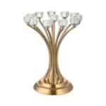 פמוט מתכת 12 קנים עם ראשי קריסטל גימור זהב